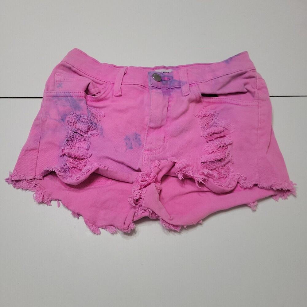 O2 Denim Womens Small Jean Shorts Pink Blue Distressed Booty Cut Stretch Pockets